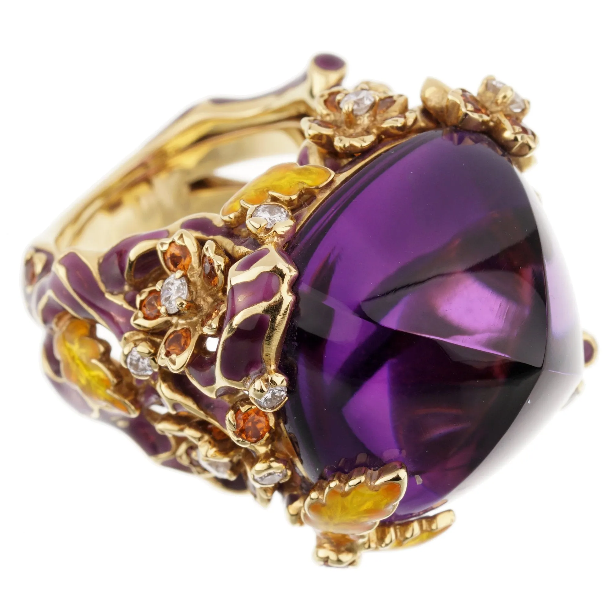 Dior Diorella Amethyst Yellow Gold Diamond Cocktail Ring Sz 6 1/2