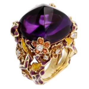 Dior Diorella Amethyst Yellow Gold Diamond Cocktail Ring Sz 6 1/2