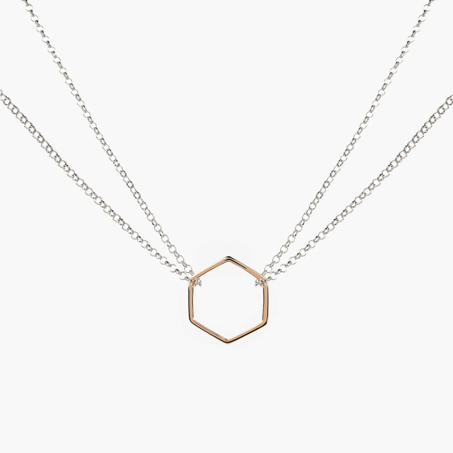Double Chain Hexagon Necklace Rose Gold