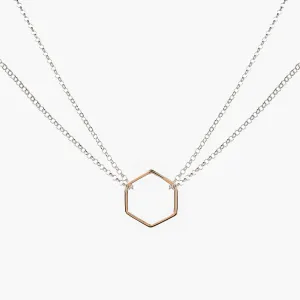 Double Chain Hexagon Necklace Rose Gold