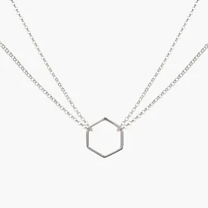 Double Chain Hexagon Necklace Silver