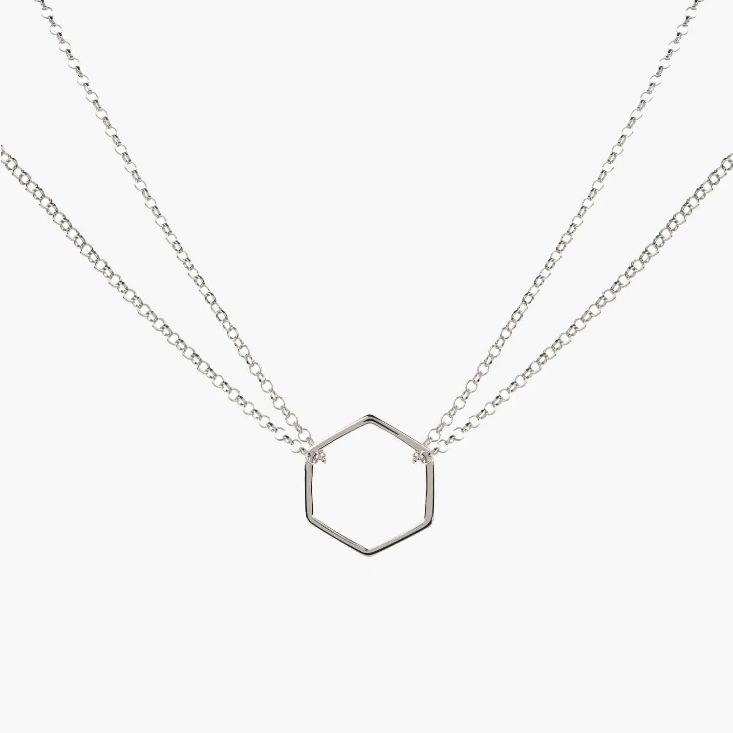 Double Chain Hexagon Necklace Silver