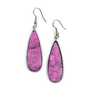 Druzy Collection - Silver Blush Quartz Drop Earrings (Unique)