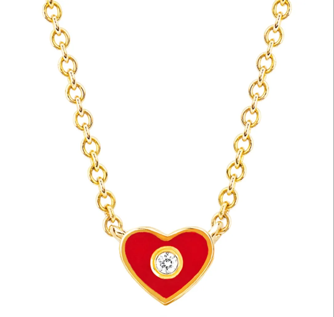 EF Collection 14K Diamond Red Enamel Heart Necklace