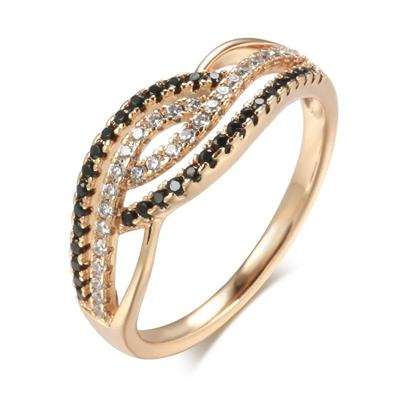 Elegant Geometric Staggered Texture Double White Black Zircon Women's Rings