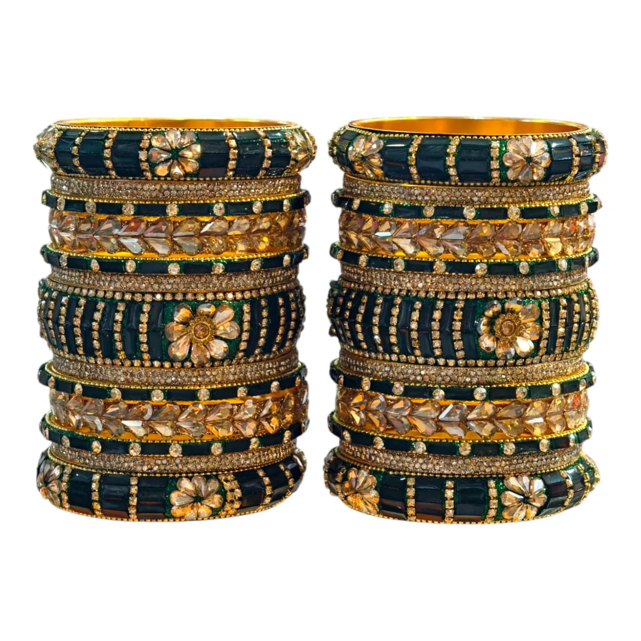 Elegant Green Gold Stone Bangles Set – 26 Pcs