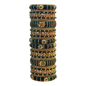 Elegant Green Gold Stone Bangles Set – 26 Pcs