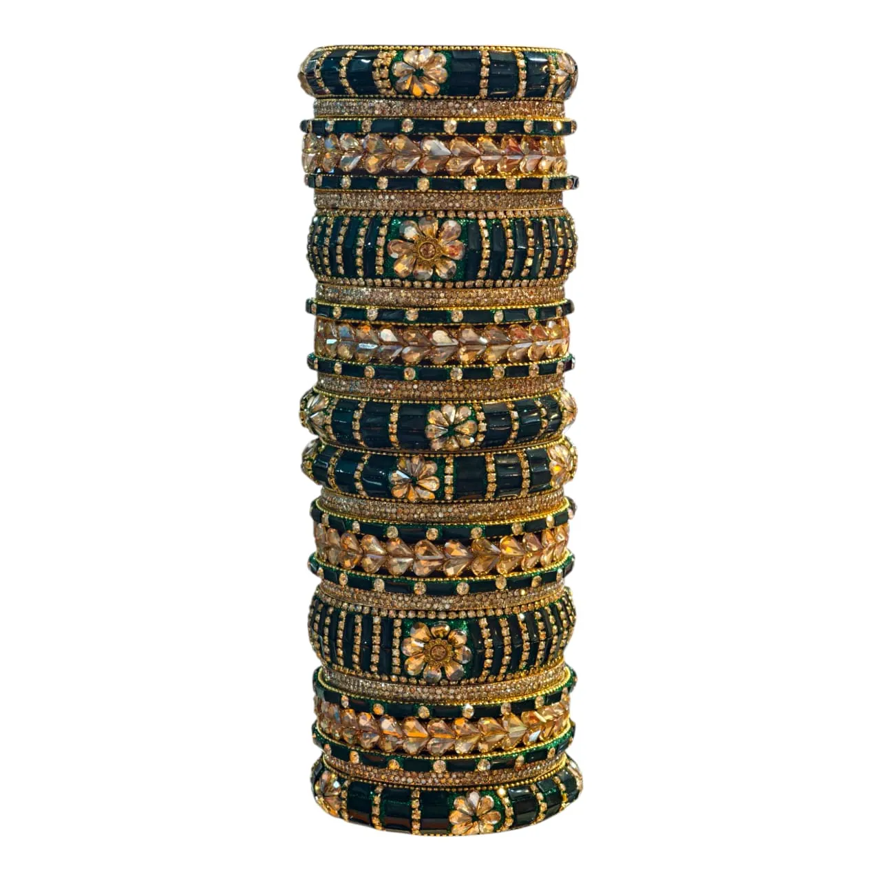 Elegant Green Gold Stone Bangles Set – 26 Pcs