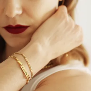 Engraved Delicate Tab And Chain Bracelet