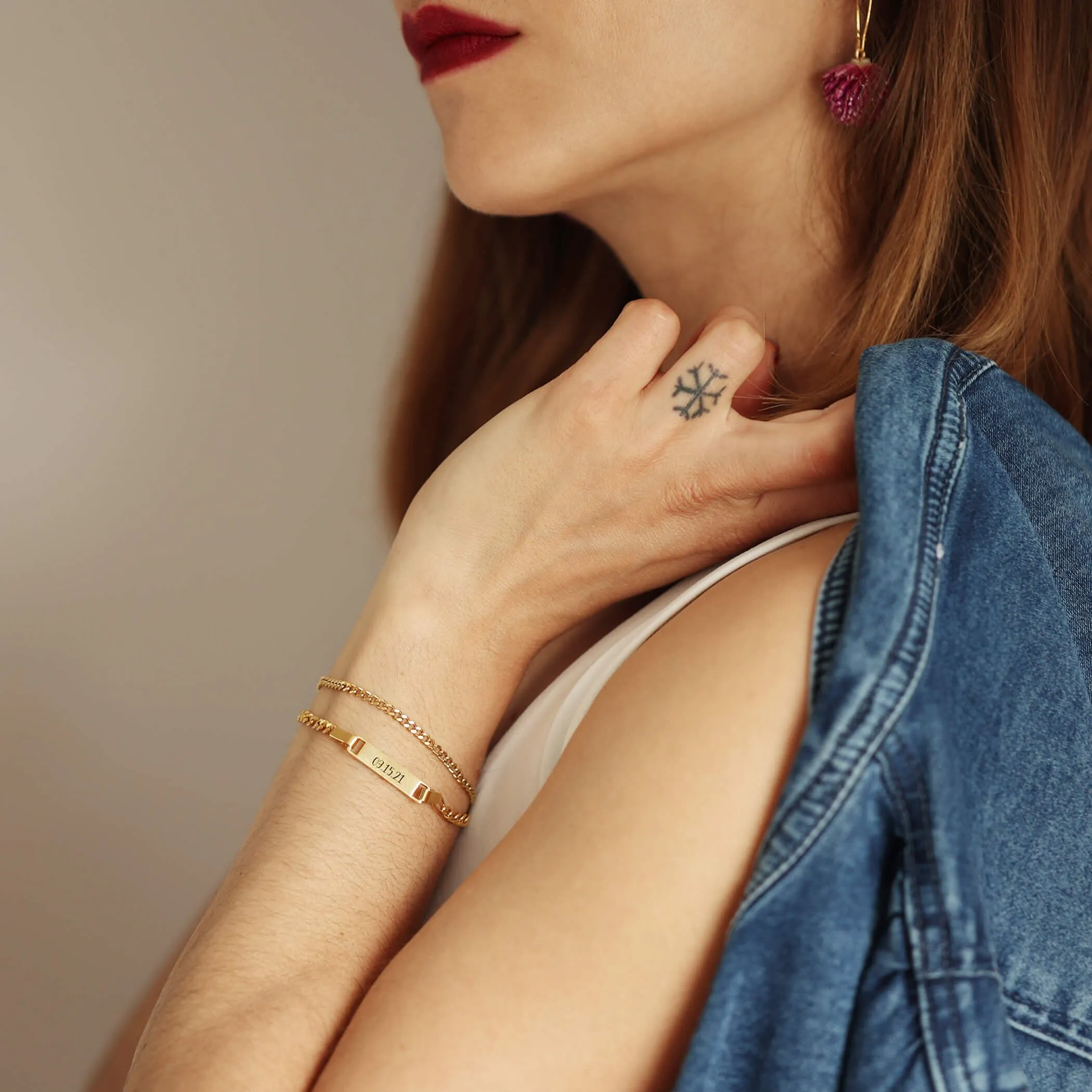 Engraved Delicate Tab And Chain Bracelet