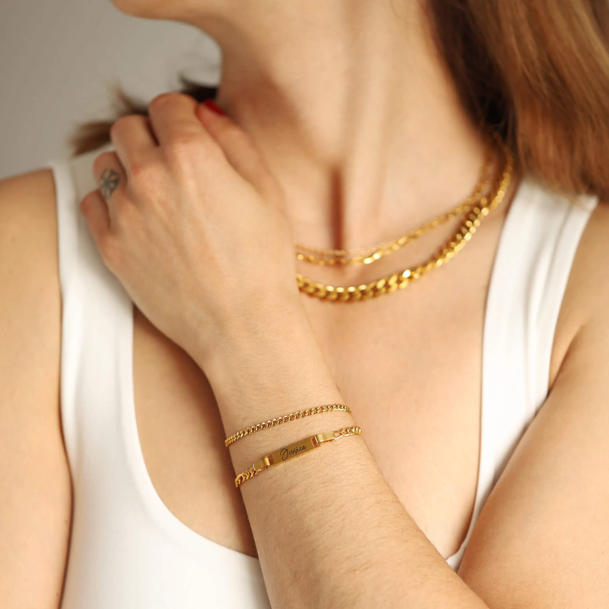 Engraved Delicate Tab And Chain Bracelet