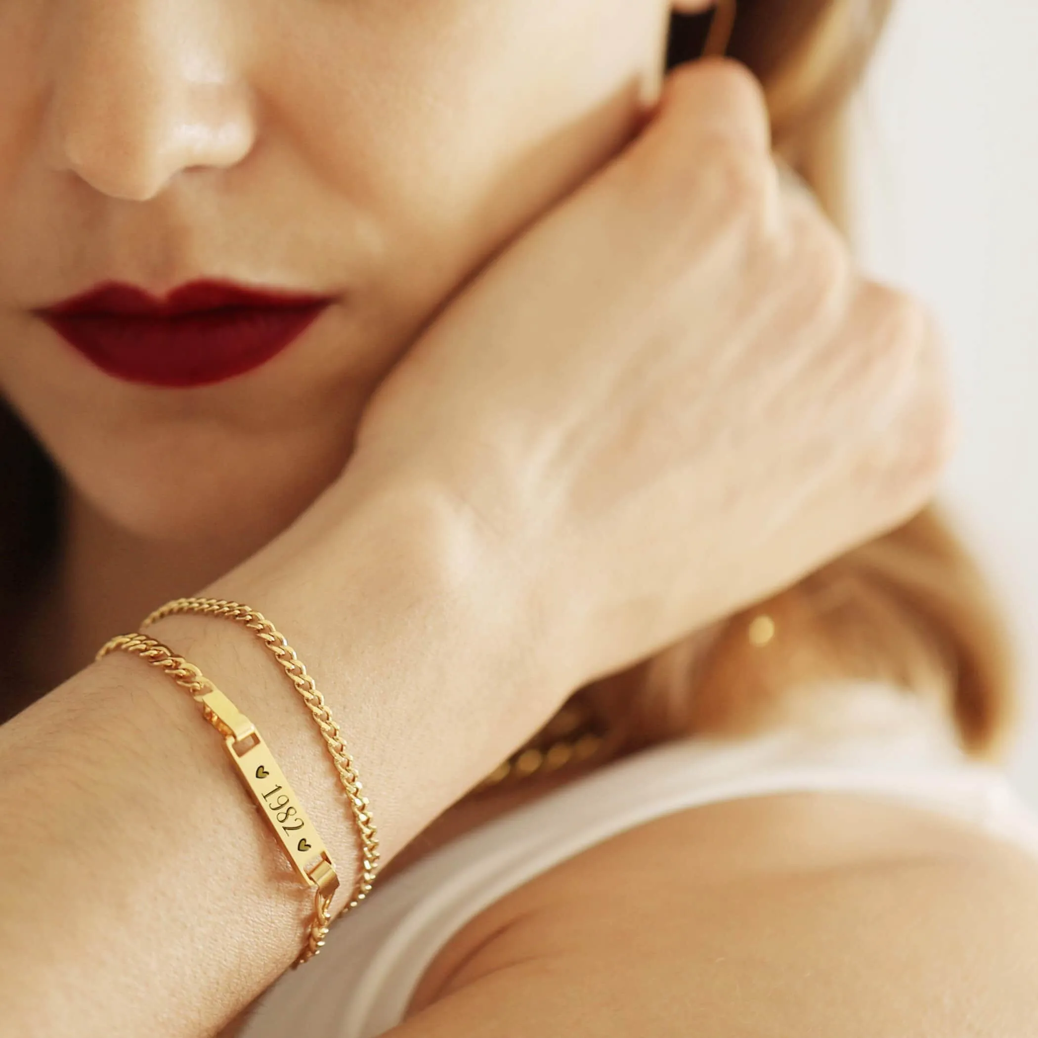Engraved Delicate Tab And Chain Bracelet