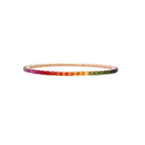 extensible 18K Yellow Gold Emerald Cut Rainbow Sapphire Stretch Tennis Bracelet