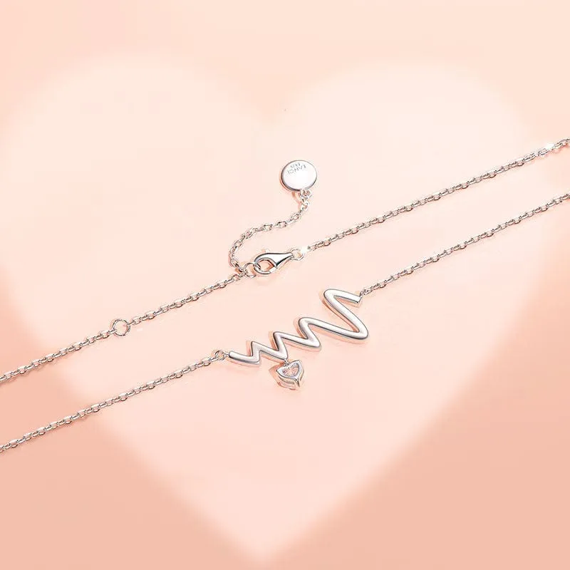 FANCIME "Pounding Heart" Bar Wave Sterling Silver Necklace