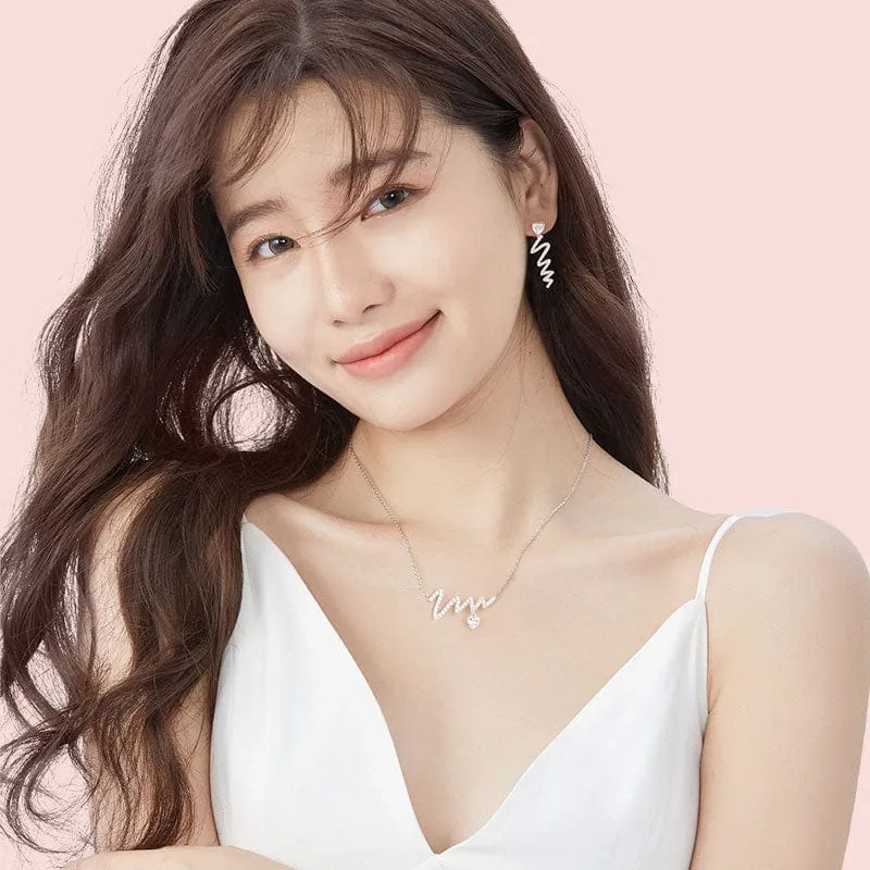 FANCIME "Pounding Heart" Bar Wave Sterling Silver Necklace