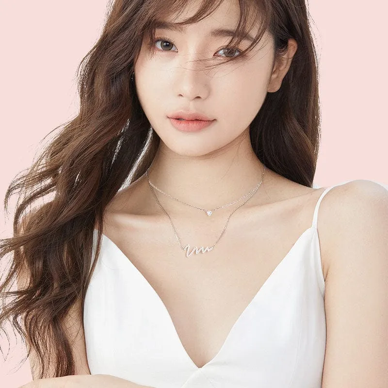 FANCIME "Pounding Heart" Wave Double Layer Sterling Silver Necklace