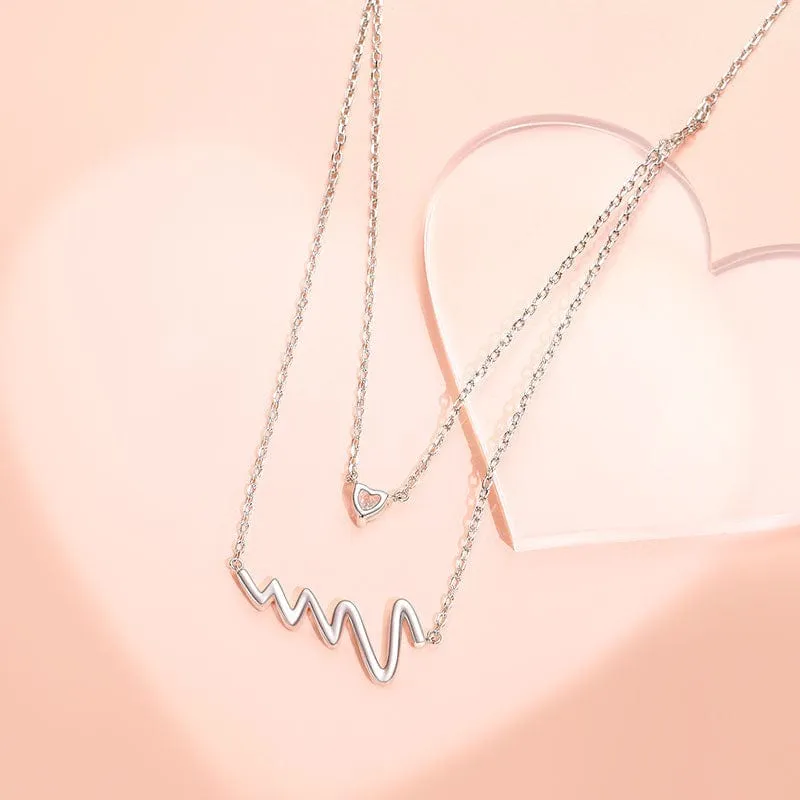 FANCIME "Pounding Heart" Wave Double Layer Sterling Silver Necklace