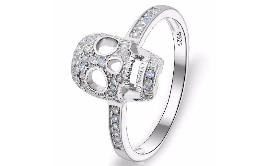 Fashion 925 Sterling Silver Skull Bone Skeleton Ring, 9
