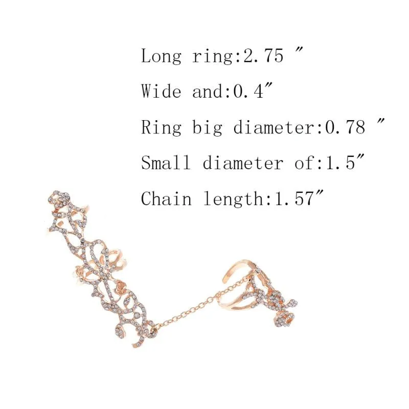 Fashion Chain Link Ring Full Rhinestone Vintage Flower Double Finger Rings