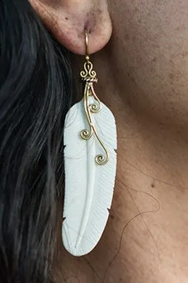 Feather Swirl Earrings-Bone