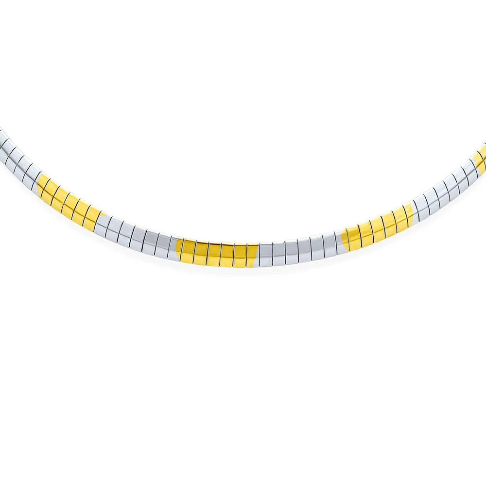 Flexible Flat Gold Silver Two Tone Collar Necklace 5MM Omega Snake Chain Choker