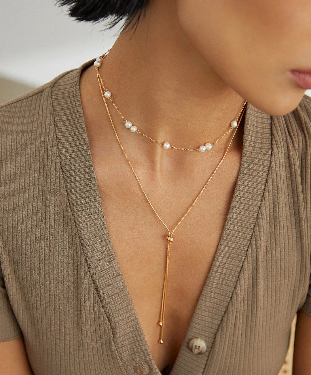 Freshwater Pearl Choker Necklace in Gold Vermeil