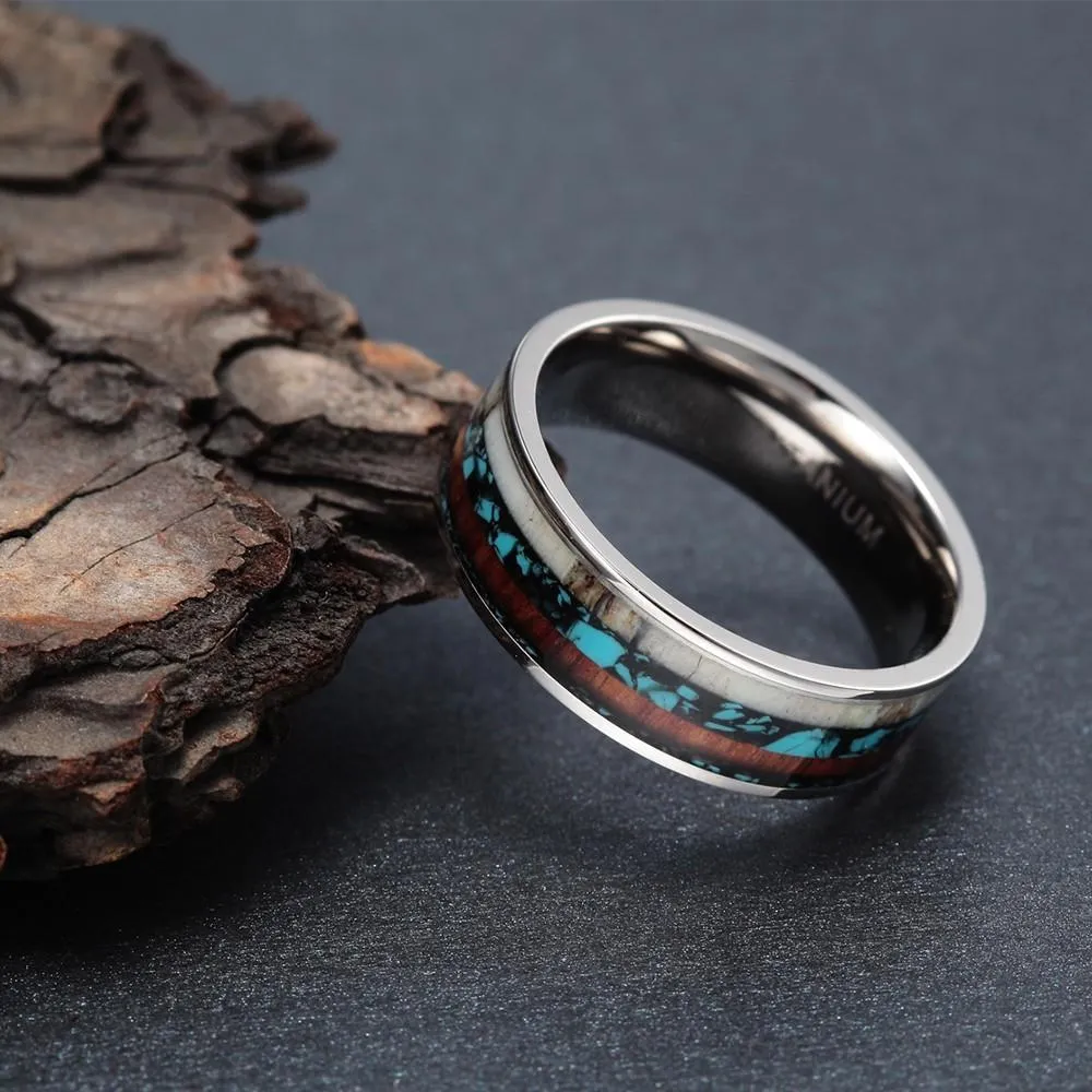 Genuine Deer Antler Wood Titanium Ring