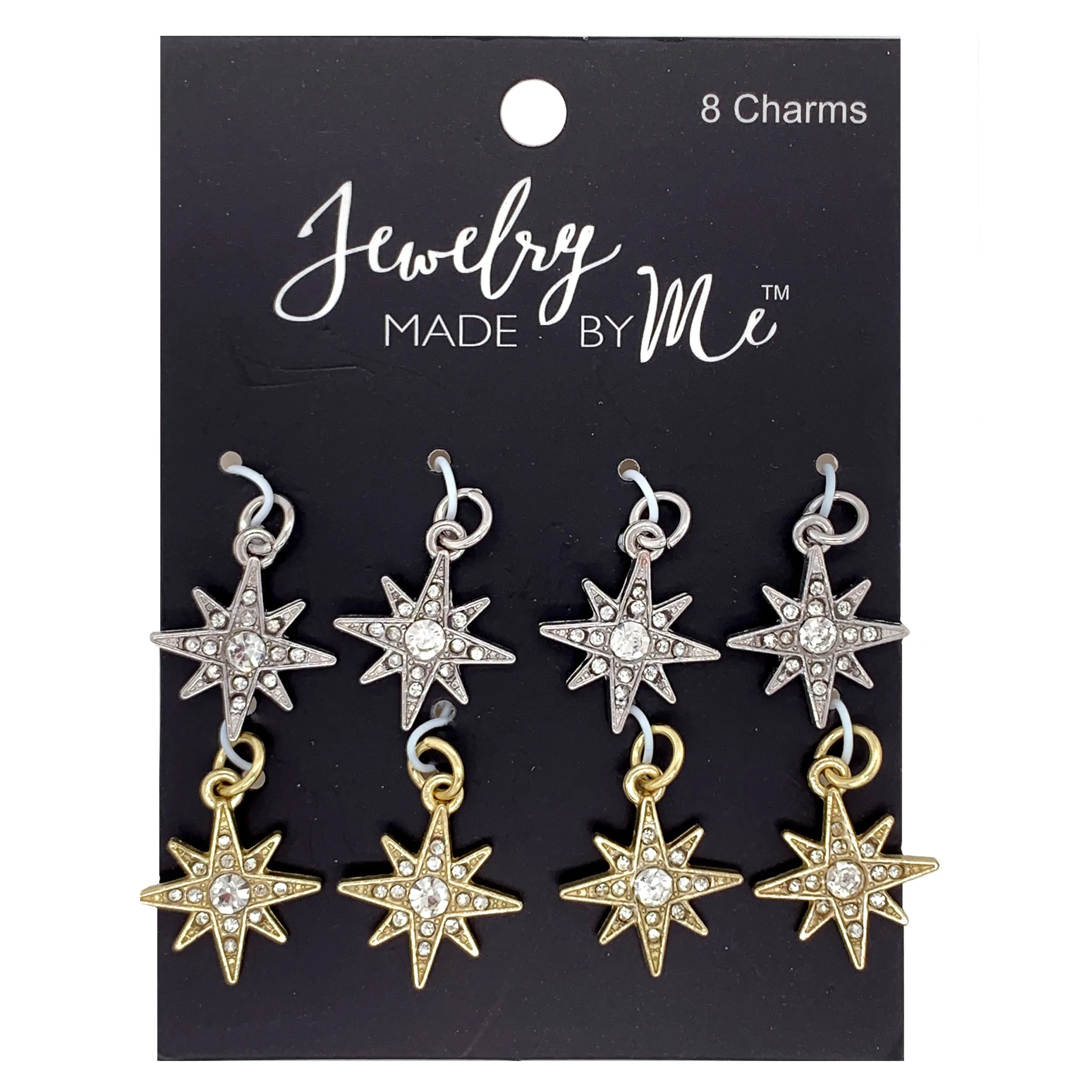 Gold and Silver Pave Crystal Starbursts 8pc Charm Set