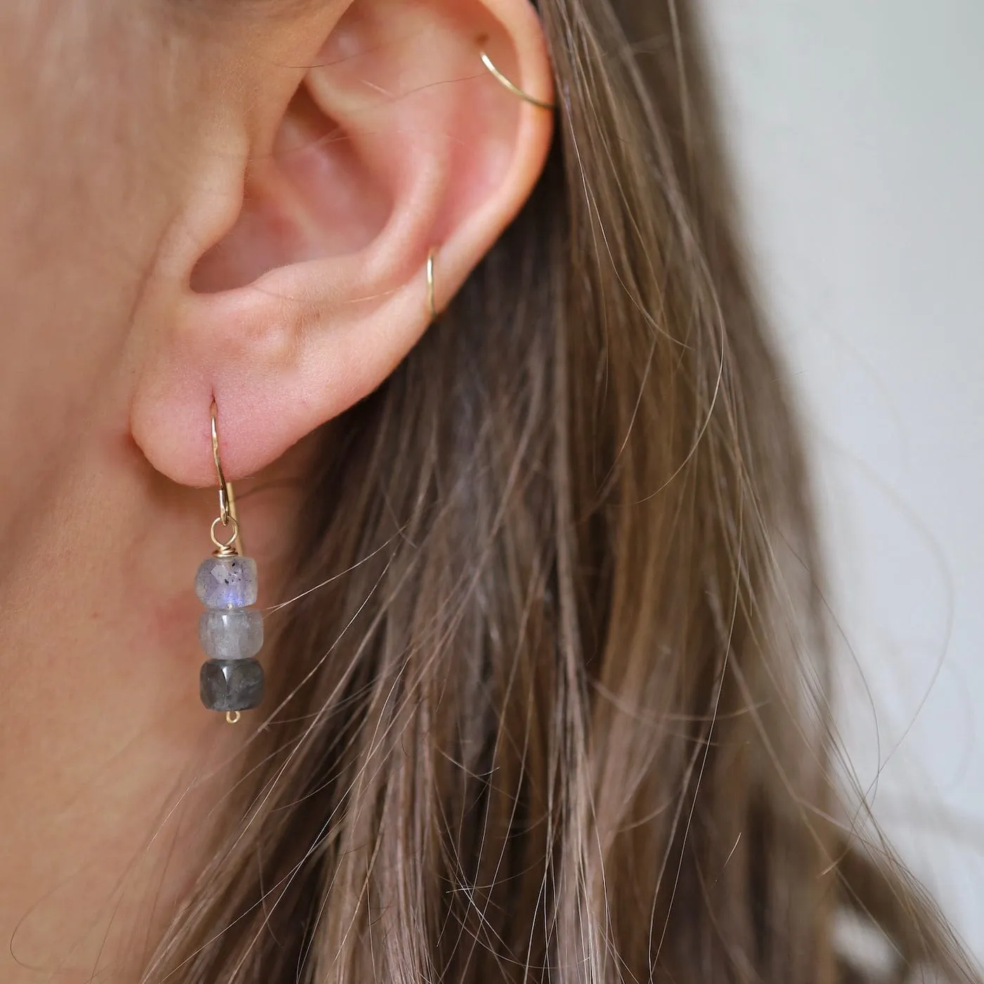 Gold Filled 3 Labradorite Cube Stack Drop Earring