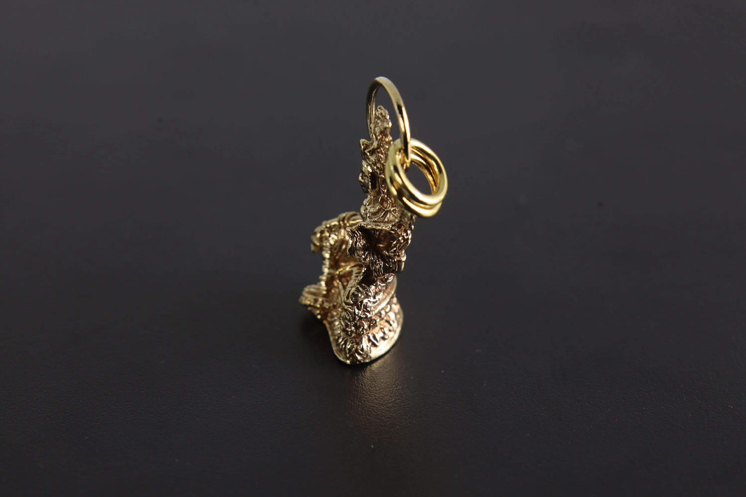 Gold Plated Brass Pendant Depicting Goddess Sarasvati - Cast Pendant - Promotes Longevity & Protection - Hinduism Jewellery