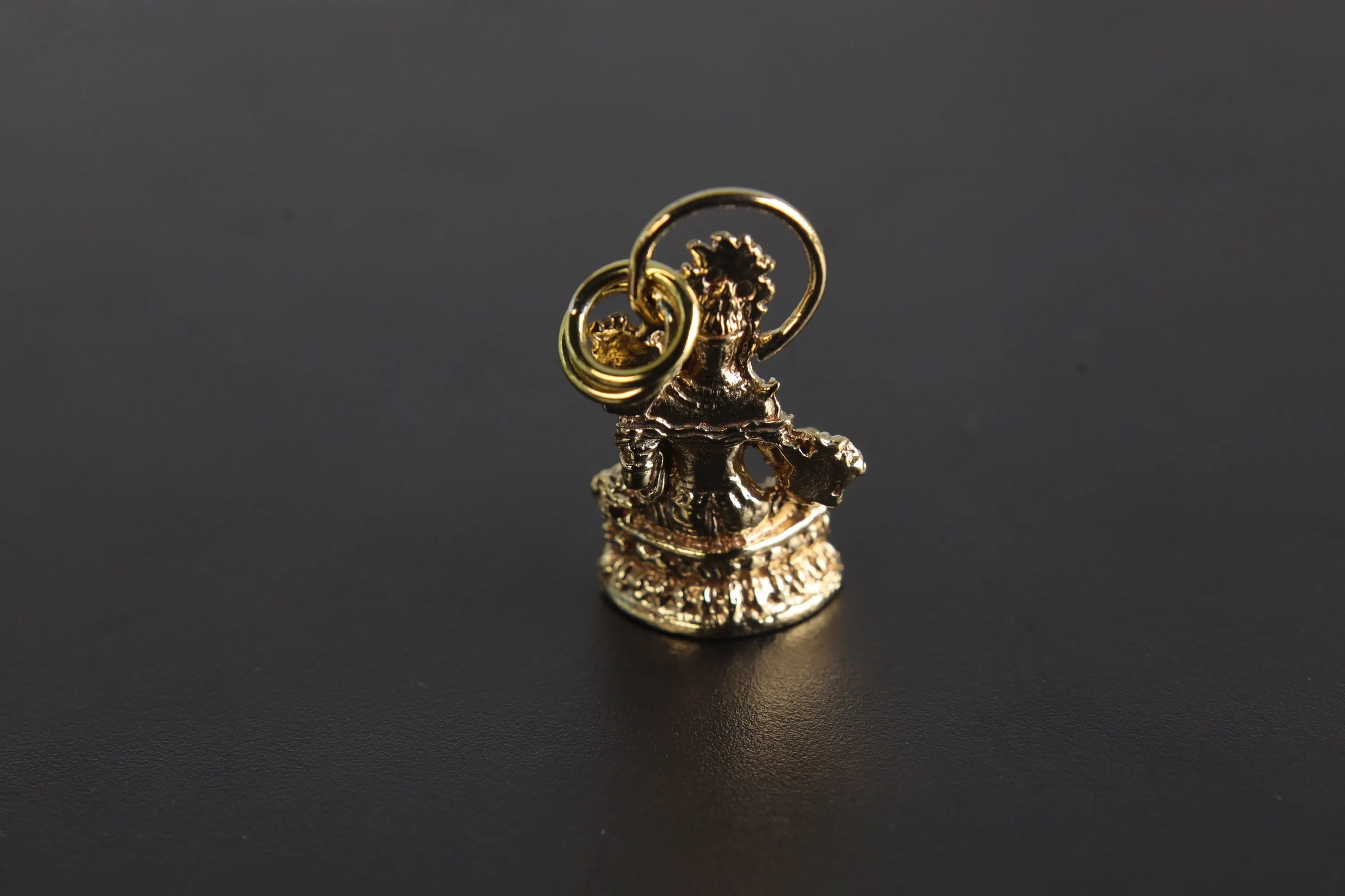 Gold Plated Brass Pendant Depicting Goddess Sarasvati - Cast Pendant - Promotes Longevity & Protection - Hinduism Jewellery
