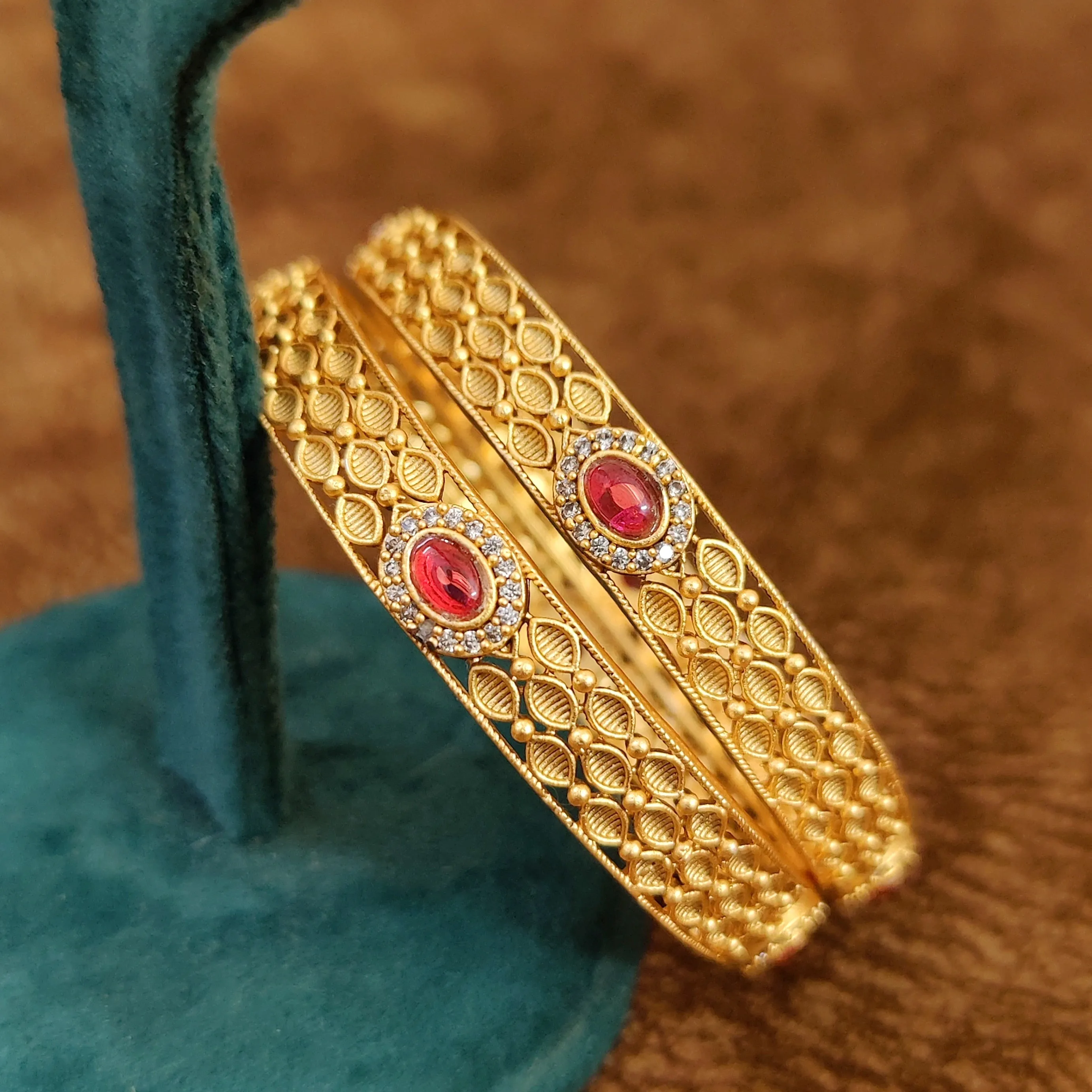 GOLD PLATED RUBY & AD BANGLES
