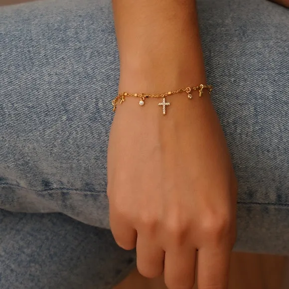 Gregio Simply Me/ Tiny Shiny Bracelet w/ CZ & Large Cross - Gold