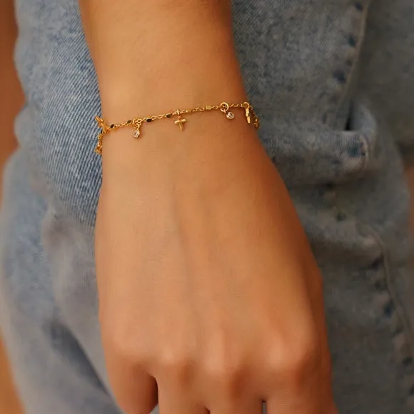 Gregio Simply Me/ Tiny Shiny Bracelet w/ Mini Cross & CZ - Gold