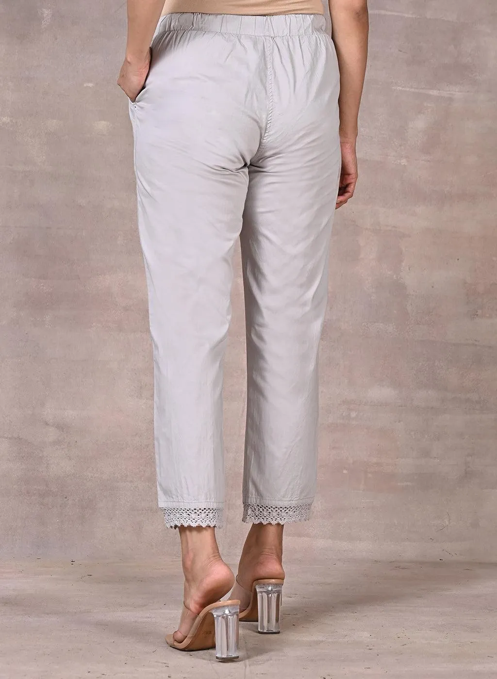 Grey Pant With Lace Detail