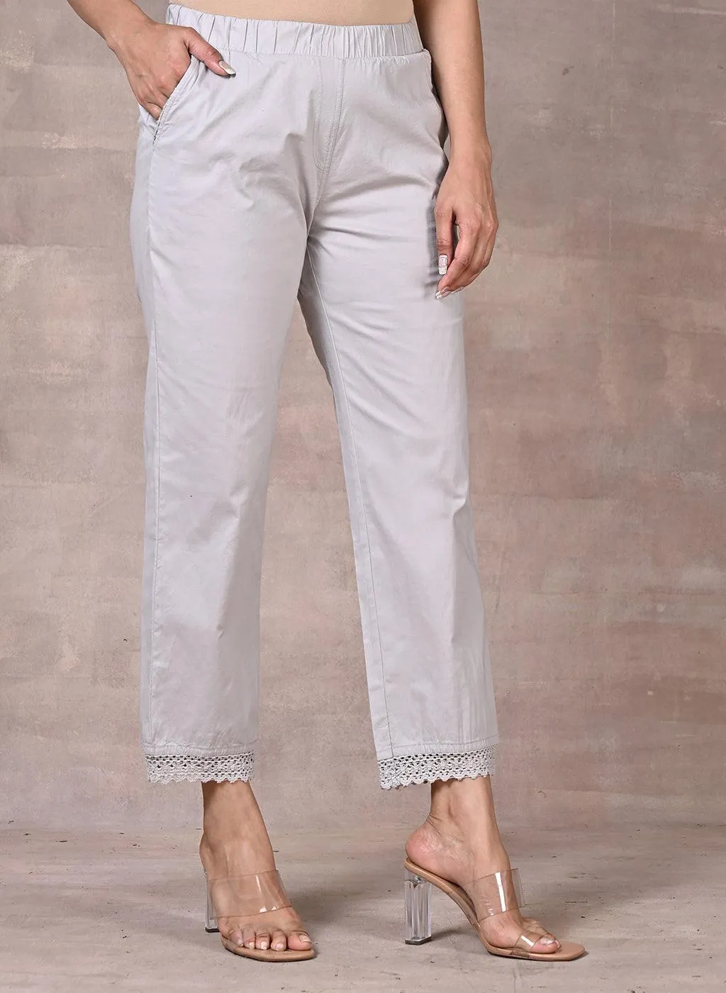 Grey Pant With Lace Detail