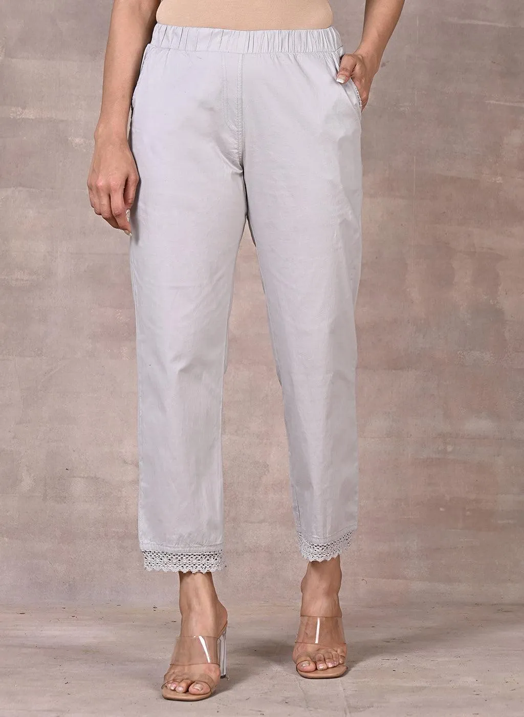 Grey Pant With Lace Detail