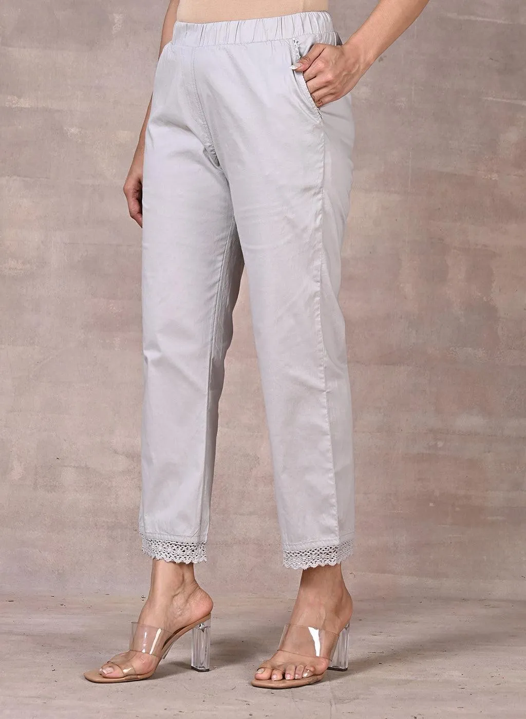 Grey Pant With Lace Detail