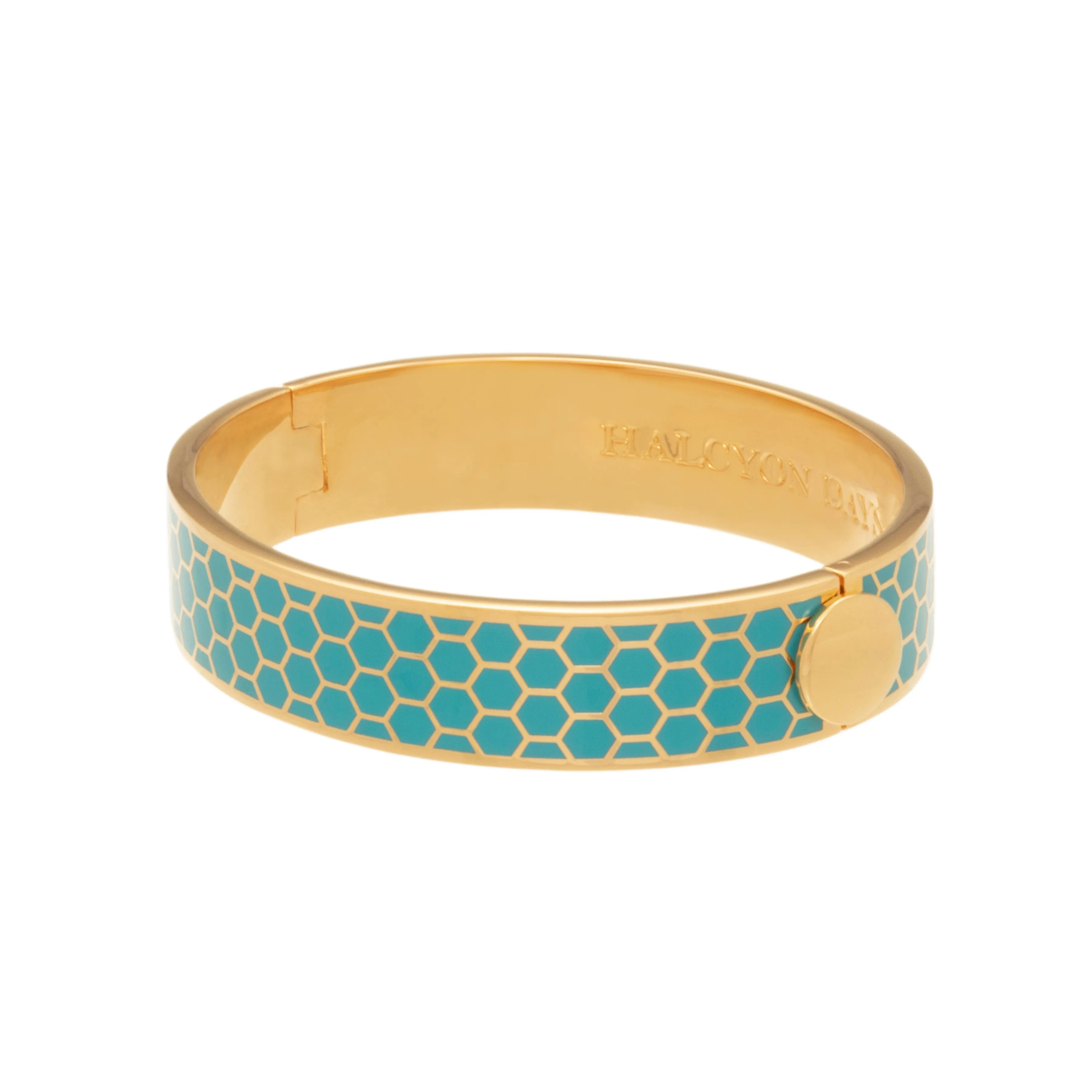 Halcyon Days 13mm Honeycomb - Turquoise - Gold - Hinged Bangle