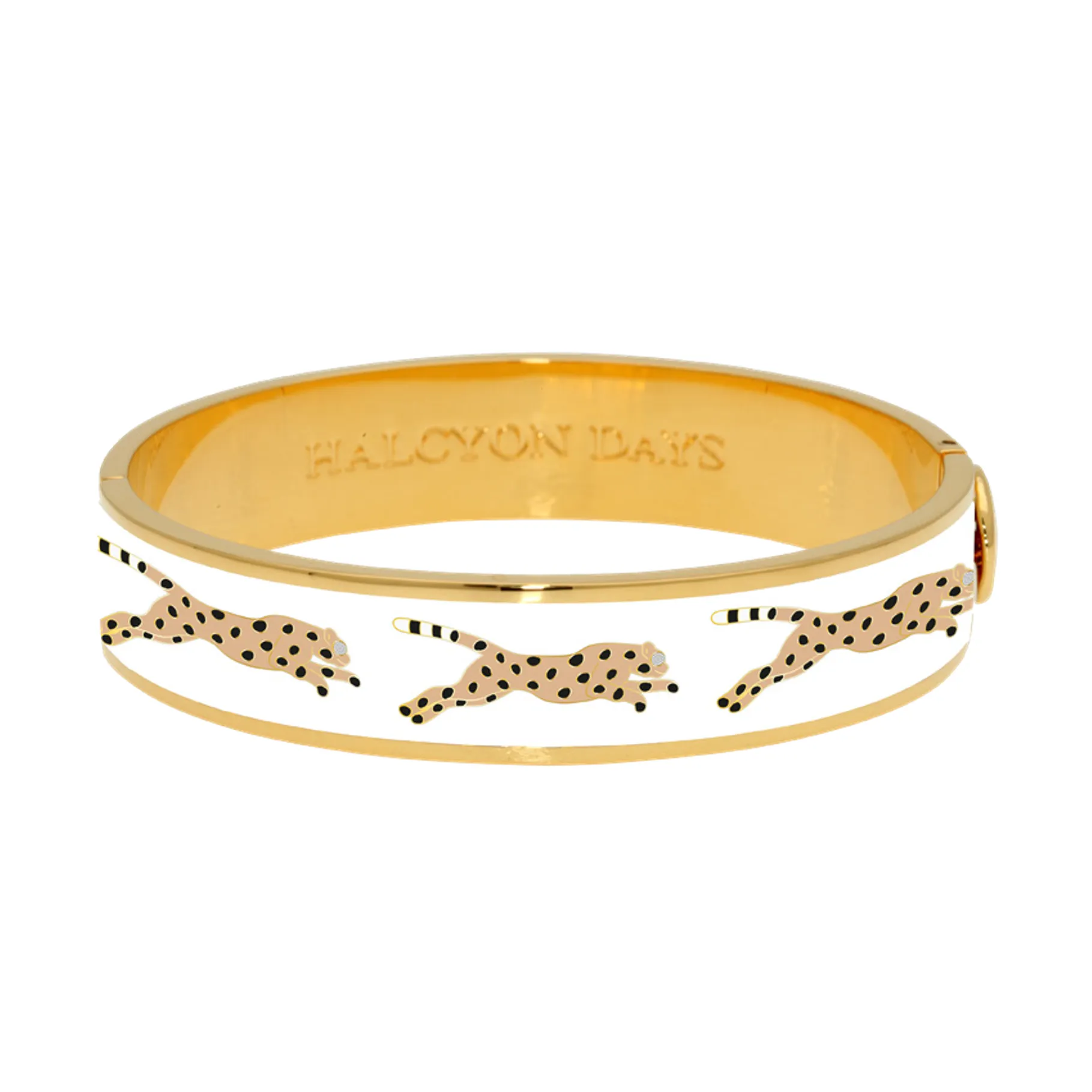 Halcyon Days - 13mm Leopard - Cream - Gold - Hinged Bangle