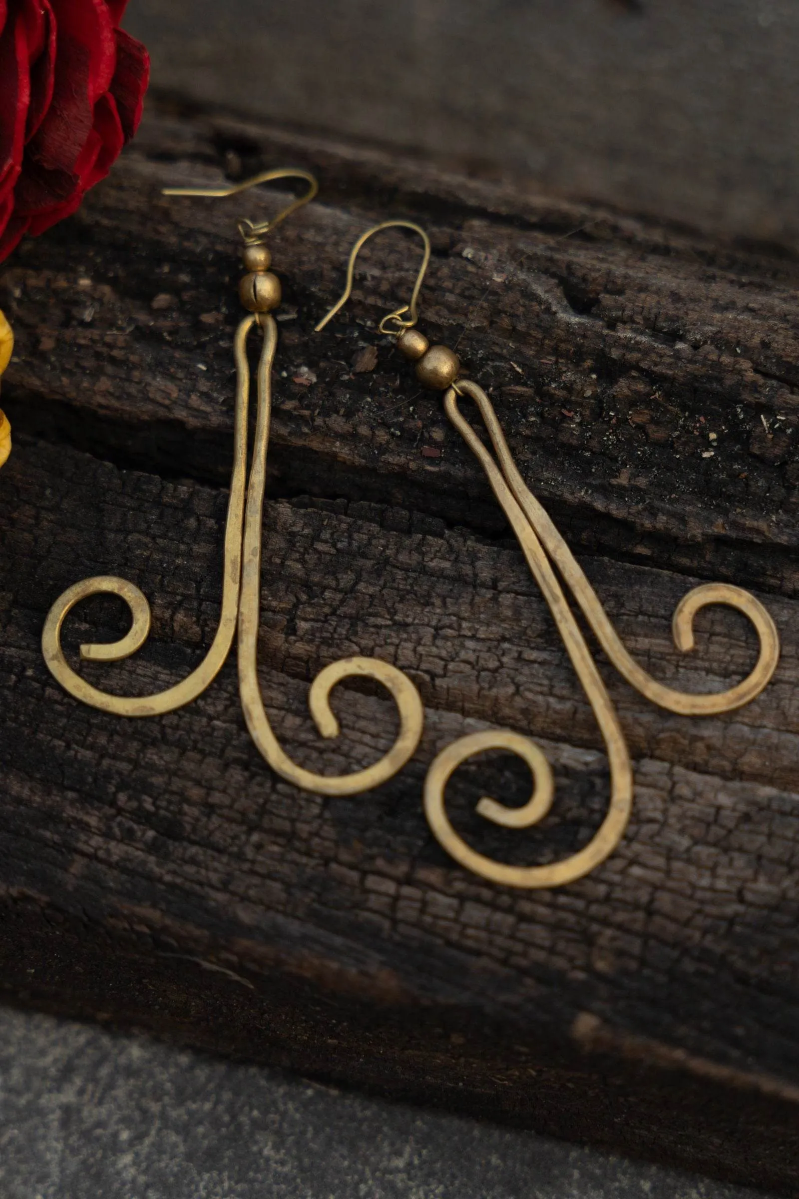Handmade Dokra Brass Spiral Dangler Earrings - Unique Artisan Crafted Jewelry Piece