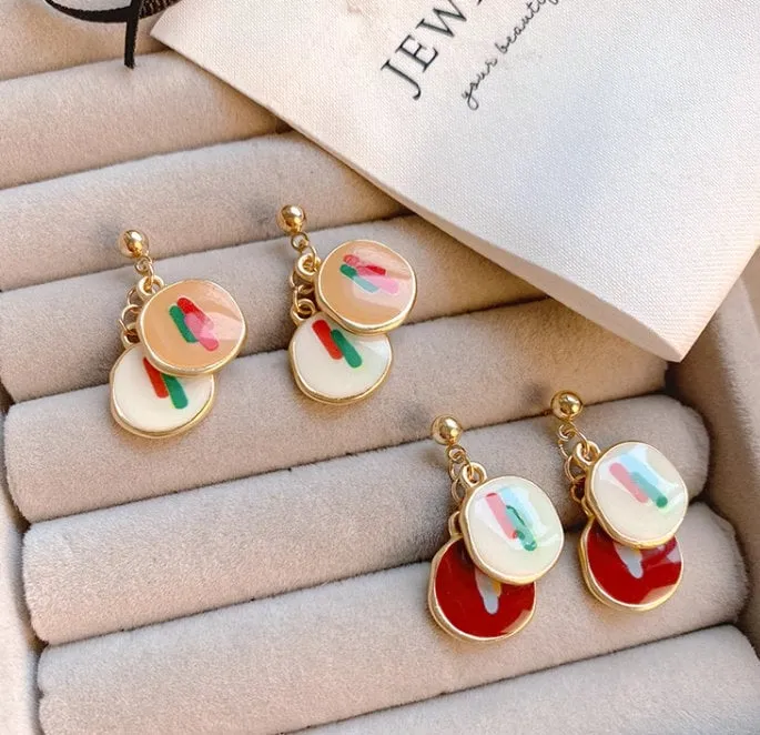 Handmade earrings, Enamel Earrings, Golden Geometric Dreams: Artistic Abstract - Chic Statement 925 Jewelry, earring for women, gift for her
