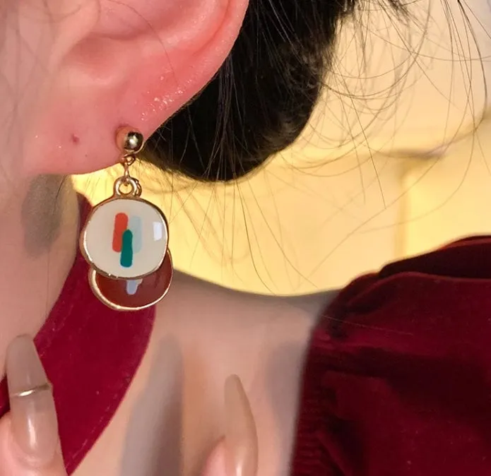 Handmade earrings, Enamel Earrings, Golden Geometric Dreams: Artistic Abstract - Chic Statement 925 Jewelry, earring for women, gift for her