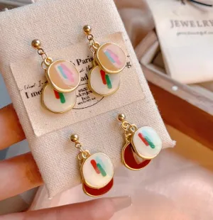 Handmade earrings, Enamel Earrings, Golden Geometric Dreams: Artistic Abstract - Chic Statement 925 Jewelry, earring for women, gift for her