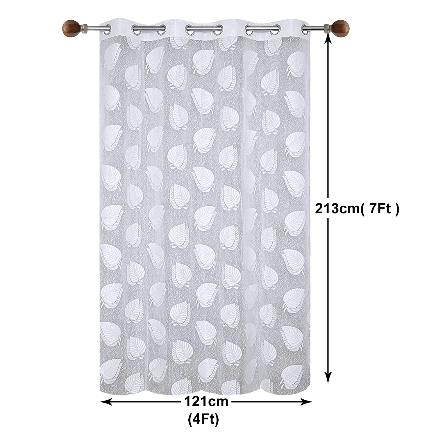 Heart Home Leaf Print 7 Feet Cotton Door Curtain for Living Room, Bed Room, Kids Room with 8 Eyelets (White)-50HH01060