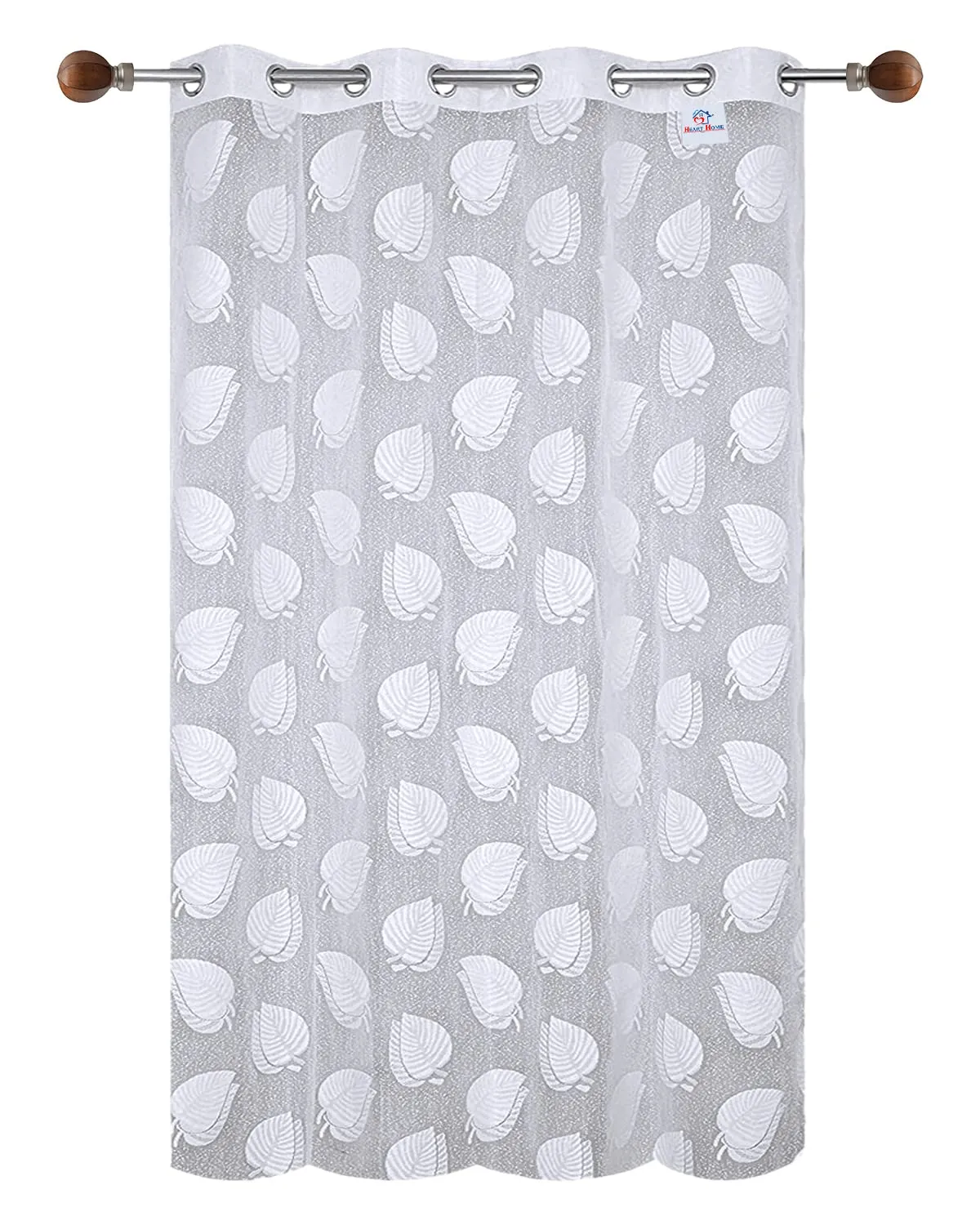 Heart Home Leaf Print 7 Feet Cotton Door Curtain for Living Room, Bed Room, Kids Room with 8 Eyelets (White)-50HH01060