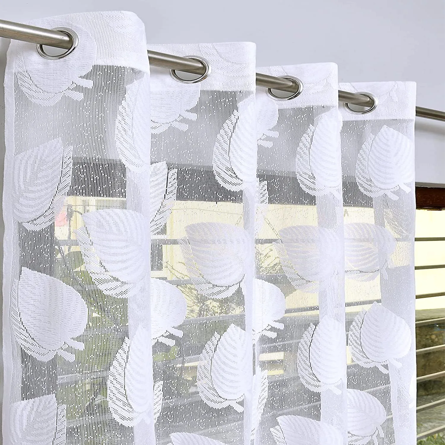 Heart Home Leaf Print 7 Feet Cotton Door Curtain for Living Room, Bed Room, Kids Room with 8 Eyelets (White)-50HH01060