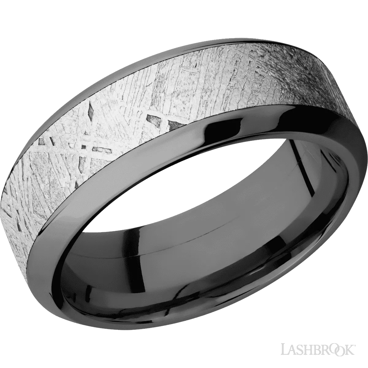 High Bevel Zirconium with Polish Finish and Meteorite Inlay - 8MM