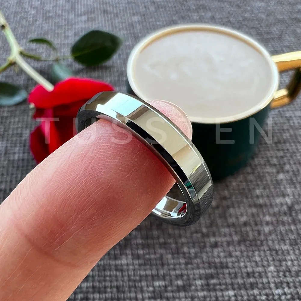High Quality Beveled Polished Finish 4MM for Men and Women Tungsten Comfort Fit Wedding Band