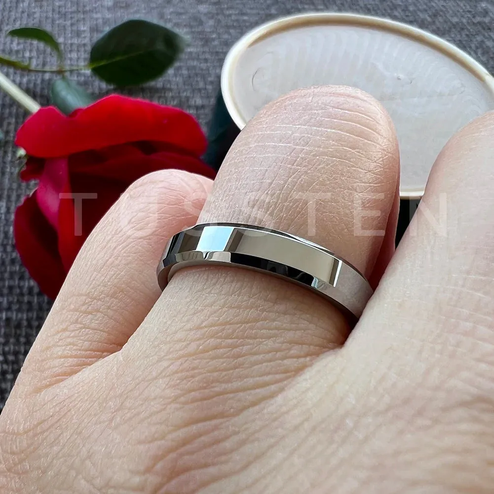 High Quality Beveled Polished Finish 4MM for Men and Women Tungsten Comfort Fit Wedding Band